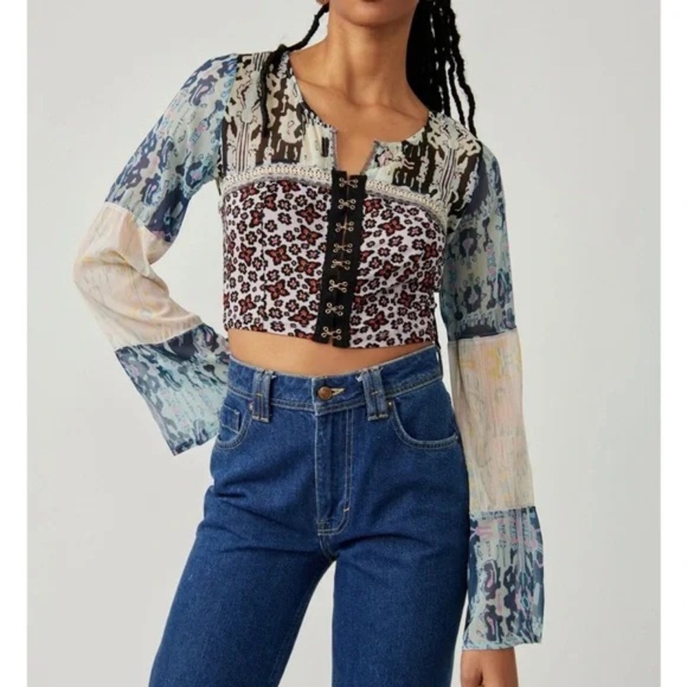 Free People Walk That Way long-sleeve crop top Lavender Sky Combo Size Small